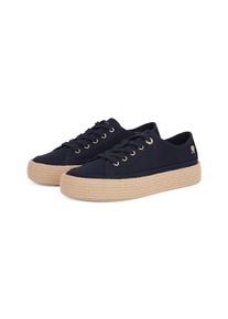 Plateausneaker Tommy Hilfiger "VULC ESPADRILLE SNEAKER", Damen, Gr. 41, blau (dunkelblau), Baumwolle, Schuhe Plateausneaker, Freizeitschuh, Halbschuh, Schn&uuml;rer mit bastbezogenem Plateau