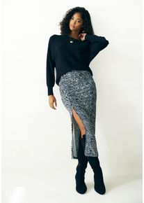 Midirock Vivance, Damen, Gr. 46, schwarz-wei&szlig; (schwarz, wei&szlig; bedruckt), Jersey, Obermaterial: 95% Viskose, 5% Elasthan, bedruckt, figurbetont ca. Mitte Wade, R&ouml;cke Midirock, mit seitlicher Raffung und Schlitz, Jerseyrock in Animalprint, Topseller