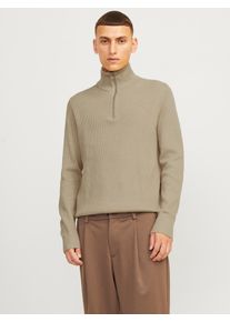 Jack & Jones Troyer JACK & JONES "JJEPERFECT KNIT HALF ZIP SN", Herren, Gr. XL, crockery, Strick, Obermaterial: 50% Baumwolle, 50% Polyester, unifarben, Rundhals, B&uuml;ndchen, Pullover Troyer