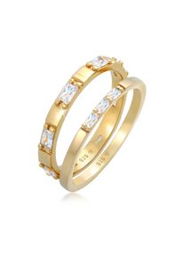 Ring-Set Elli "Ring Zirkonia Rechteck Bandring 2er Set 925 Silber" Gr. 56, gold, Fingerringe, Damen, 56,mit Stein, Silber 925 (Sterlingsilber), 2mm, Ring-Set