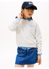 Sweatshirt Tommy Hilfiger "TOMMY FLOCK SWEATSHIRT", M&auml;dchen, Gr. 4 (104), grau (light grau heather), Sweatware, Obermaterial: 68% Baumwolle, 32% Polyester, meliert, regular fit normal, Rundhals, eingesetzt B&uuml;ndchen, Sweatshirts Sweatshirt, Kinder bis 16 Jahre