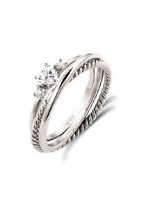 Ring-Set Elli "Ring Ringset Herz Zirkonia Wei&szlig; 925 Sterling Silber" Gr. 56, silber, Fingerringe, Damen, 56, Silber 925 (Sterlingsilber), Ring-Set