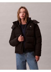 Steppjacke Calvin Klein Jeans "MATTE MONOLOGO MW SHORT PUFFER", Damen, Gr. XXL (46), schwarz, Web, Obermaterial: 100% Polyester, unifarben, regular fit normal, Rundhals, eingesetzt gerader Abschluss, Jacken Steppjacke, Mit Rundhalsausschnitt, regular fit