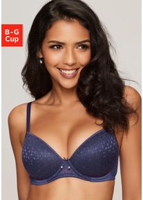 Schalen-BH Lascana, Damen, Gr. 70, Cup D, blau (marine), Spitze, Obermaterial: 86% Polyamid, 14% Elasthan, BHs Schalen-BH, mit Spitze &uuml;ber nahtlosen Cups, auf Formb&uuml;gel, Dessous