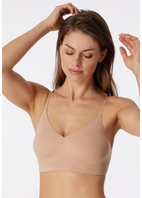 Bustier Schiesser "Invisible Soft", Damen, Gr. 44, N-Gr, beige (411, maple), Single Jersey, Obermaterial: 75% Polyamid, 25% Elasthan, unifarben, k&ouml;rpernah, BHs Bustier, Mikrofaser, herausnehmbare Pads, V-Ausschnitt, Lasercut-Abschl&uuml;sse