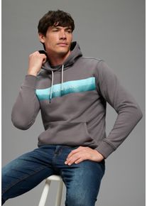 Kapuzensweatshirt Bruno Banani, Herren, Gr. S (44/46), anthrazit, angeraute Sweatware, Obermaterial: 60% Baumwolle, 40% Polyester, bedruckt, unifarben, schmal, angesetztes B&uuml;ndchen, Sweatshirts Kapuzensweatshirt, mit Kapuze und Kordelz&uuml;gen, mit K&auml;ngurutasche, schmale Passform