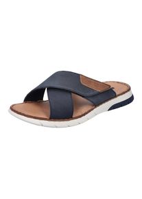 Pantolette Rieker, Damen, Gr. 47, blau (navy), Lederimitat, Basic, Schuhe Pantolette, Sommerschuh, Schlappen, Klettschuh, mit Klettriemchen, Topseller