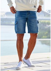 Shorts John Devin "Bermuda, kurze Jogger Pants", Herren, Gr. M (48/50), N-Gr, blau (blau, denim), Jeans, Obermaterial: 65% Baumwolle, 33% Polyester, 2% Elasthan, Destroyed-Effekte, regular fit kurz, Hosen Shorts, mit Cargotaschen, knielang, elastische Schlupf-Bermuda, Topseller
