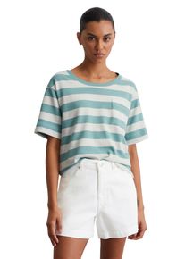 Marc O'Polo T-Shirt MARC O'POLO, Damen, Gr. S, multi, pure teal, Jersey, Obermaterial: 100% Baumwolle, loose fit, Rundhals, Shirts T-Shirt, seitliche Schlitze, geringelt