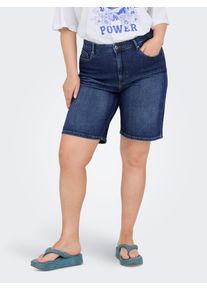 Jeansshorts Only CARMAKOMA "CARSONNY HW WIDE DNM SHORTS NAS843 NOOS", Damen, Gr. 50, N-Gr, blau (dunkelblau denim), Denim/Jeans, Obermaterial: 98% Baumwolle, 2% Elasthan, unifarben, regular fit kniefrei, Jeans Jeansshorts