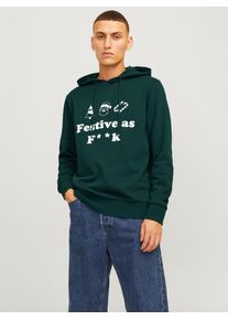 Jack & Jones Kapuzensweatshirt JACK & JONES "JJXMAS ONE COLOR FUNNY SWEAT HOOD", Herren, Gr. S, gr&uuml;n (scarab), angeraute Sweatware, Obermaterial: 60% Baumwolle, 40% Polyester, bedruckt, normal, Rundhals, Rippb&uuml;ndchen, Sweatshirts Kapuzensweatshirt