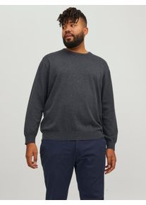 Jack & Jones PlusSize Strickpullover "JJEBASIC KNIT CREW NECK NOOS PLS", Herren, Gr. 5XL, grau (dunkelgrau melange), Strick, Obermaterial: 100% Baumwolle, JACK & JONES PLUSSIZE, unifarben, Basic, regular fit normal, Rundhals, Rippstrickb&uuml;ndchen, Pullover Strickpullover