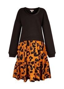 Midikleid happy girls, M&auml;dchen, Gr. 116, N-Gr, schwarz, Sweatware, Obermaterial: 95% Baumwolle, 5% Elasthan. Futter: 100% Baumwolle. Unterteil: 100% Viskose, bedruckt, gemustert, unifarben, regular fit kniebedeckend, Rundhals, Rippb&uuml;ndchen, Kleider Midikleid, mit angesetztem Rock im angesagten Animal-Alloverprint