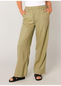 Leinenhose Base Level "Yul", Damen, Gr. 44, N-Gr, soft army, Web, Obermaterial: 55% Leinen, 45% Viskose, unifarben, l&auml;ssig geschnitten lang, Hosen Leinenhose, Sommerhose mit elastischem Bund