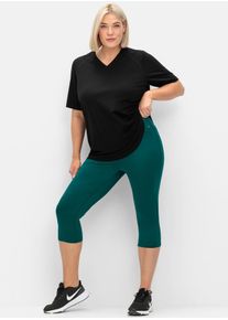 Caprileggings sheego, Damen, Gr. 46, Normalgr&ouml;&szlig;en, blau (petrol), 90% Polyester, 10% Elasthan, unifarben, Hosen Caprileggings