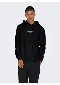 Only & Sons Kapuzensweatshirt ONLY & SONS "ONSCURATED REG HOODIE SWEAT", Herren, Gr. S, schwarz, angeraute Sweatware, Obermaterial: 65% Baumwolle, 35% Polyester, bedruckt, normal, Rundhals, Rippb&uuml;ndchen, Sweatshirts Kapuzensweatshirt