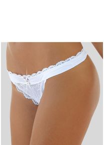 String Lascana "Premium Dessous", Damen, Gr. 32/34, wei&szlig;, Spitze, Obermaterial: 90% Polyamid, 10% Elasthan, figurbetont, Unterhosen String, aus zarter Spitze mit feiner Zierschleife und Accessoire, Topseller