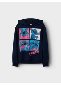 Sweatshirt name it "NKFINGA STITCH NREG SWEA WH BRU NOOS WDI", M&auml;dchen, Gr. 158/164, blau (navy blazer), Sweatware, Obermaterial: 60% Baumwolle, 40% Polyester, bedruckt, normal normal, Rundhals, Rippb&uuml;ndchen, Sweatshirts Sweatshirt