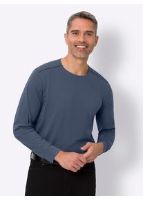 Rundhalsshirt CLASSIC "Langarm-Shirt", Damen, Gr. 44/46, blau (rauchblau), 100% Baumwolle, unifarben, Rundhals, Shirts Rundhalsshirt