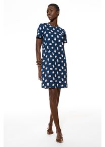 Nachthemd Mey "Scribbled Dots", Damen, Gr. 48, N-Gr, blau (deep marine), Single Jersey, Obermaterial: 100% Baumwolle, bequem knielang, Rundhals, Kleider Nachthemd, Farbiger Punkteprint