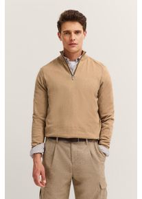 Troyer Bugatti "Regular Fit", Herren, Gr. XXL, 40, beige, Strick, 95% Baumwolle, 5% Kaschmir, unifarben, regular fit, ohne Ausschnitt, Rippb&uuml;ndchen, Pullover Troyer, aus Baumwolle-Kaschmir mit Rei&szlig;verschluss