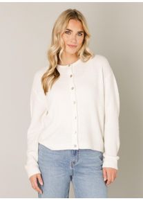 Cardigan Base Level "Yuli", Damen, Gr. 44, beige (ecru), Strick, Obermaterial: 43% Nylon, 26% Polyacryl, 13% Alpaka, 13% Wolle, 5% Elasthan, unifarben, gerade h&uuml;ftlang, Rundhals, Strickjacken Cardigan, mit Woll-Anteil und Knopfleiste