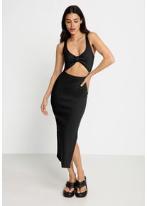 Midikleid LSCN BY LASCANA, Damen, Gr. 42, N-Gr, schwarz, Rippware, Obermaterial: 97% Baumwolle, 3% Elasthan, unifarben, sehr figurbetont ca. Mitte Wade, Rundhals, Kleider Midikleid, aus weicher Rippware