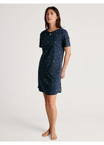 Nachthemd Calida "Sweet Dreams", Damen, Gr. XL (52/54), N-Gr, blau (peacoat blau), Interlock, Obermaterial: 100% Baumwolle, gemustert, gerade kniefrei, Rundhals, Kleider Nachthemd, gerader Schnitt, Baumwolle, Interlock-Qualit&auml;t, Kurzarm