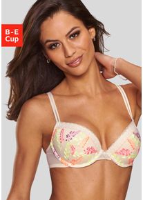 Push-up-BH Lascana "Mirabel", Damen, Gr. 75, Cup D, bunt (puder, neon), Spitze, Obermaterial: 83% Polyamid, 9% Polyester, 8% Elasthan, BHs Push-up-BH, mit zarter, blumiger Stickereispitze, sexy Dessous