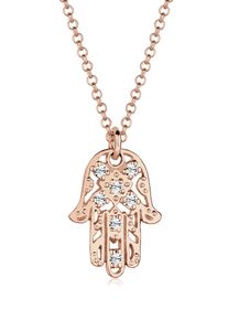 Silberkette Elli "Halskette Hamsa Hand der Fatima Kristalle 925 Silber" Gr. 55, rosa (rosegold), Halsketten, Damen, 55,mit Stein, Silber 925 (Sterlingsilber), Silberkette