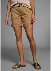 Shorts DELMAO, Damen, Gr. 34 (XS), N-Gr, braun (camel), Web, Obermaterial: 98% Baumwolle, 2% Elasthan, unifarben, regular fit kurz, Hosen Shorts, in trendiger Turn-up Form