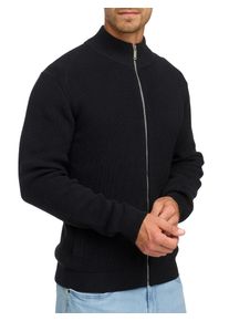 Strickjacke INDICODE "INEmil Cardigan", Herren, Gr. L, schwarz, Strick, Obermaterial: 60% Polyester, 40% Baumwolle, unifarben, regular fit h&uuml;ftbedeckend, hoch geschlossener Ausschnitt, Strickb&uuml;ndchen, Strickjacken Strickjacke