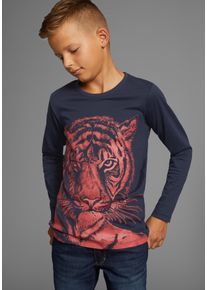 Langarmshirt Kidsworld "TIGER - Druck", Jungen, Gr. 128/134, blau (marine), Jersey, Obermaterial: 100% Baumwolle, bedruckt, Basic, Rundhals, Shirts Langarmshirt, Langarm, Basic-Passform, mit trendigem Druck, Rundhalsausschnitt, Topseller