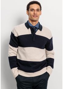 Polokragenpullover OLYMP "OLYMP Strick Casual", Herren, Gr. XL, wei&szlig; (off), Strick, Obermaterial: 45% Wolle, 43% Baumwolle, 12% Polyamid, gestreift, regular fit, Rippb&uuml;ndchen, Pullover Polokragenpullover