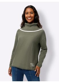 Strickpullover Heine "Pullover", Damen, Gr. 42, gr&uuml;n (khaki), 100% Baumwolle, gemustert, mehrfarbig, unifarben, Pullover Strickpullover