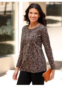 Langarmshirt Classic Basics "Langarm-Shirt", Damen, Gr. 40, braun (schwarz, rostrot, bedruckt), 100% Baumwolle, gebl&uuml;mt, gemustert, mehrfarbig, Rundhals, Shirts Langarmshirt