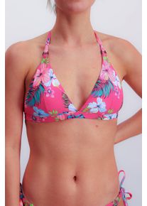 JOOP! Triangel-Bikini-Top JOOP JEANS "JEANS HIBISCUS", Damen, Gr. 38, Cup B, pink (pink aop), Microfaser, Obermaterial: 83% Polyamid, 17% Elasthan, Bikini-Oberteile Triangel-Bikini-Top, Floraler Print, Logo-Details, wattierte Cups