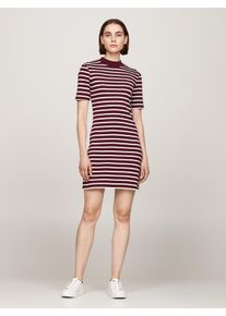 Shirtkleid Tommy Hilfiger "SLIM CODY MOCK-NK DRESS", Damen, Gr. XXXL(46), N-Gr, rot (breton stp deep rouge, ecru), Jersey, Obermaterial: 100% Baumwolle, gestreift, slim fit, Kleider Shirtkleid, mit Mock-neck