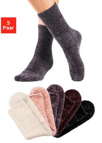 Kuschelsocken Lavana, Damen, Gr. 39-42, bunt (1x ecru, 1x rose, 1x taupe, 1x braun, 1x schwarz), Obermaterial: 92% Polyester, 6% Polyamid, 2% Elasthan, unifarben, elastisch, Socken Kuschelsocken, Bettsocken aus weichem, leicht gl&auml;nzendem Chenillegarn