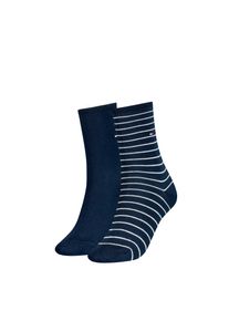 Socken Tommy Hilfiger "TH WOMEN SOCK 2P SMALL STRIPE", Damen, Gr. 35-38, blau (midnight blau), Baumwollmischung, gestreift, uni, normal, Socken Socken, mit schmalem Rippenb&uuml;ndchen, meliert, gestreift