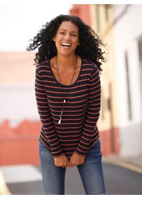 T-Shirt Casual Looks "Shirt", Damen, Gr. 44, orange (terra, schwarz, geringelt), 50% Baumwolle, 50% Modal, gemustert, gestreift, mehrfarbig, Rundhals, Shirts T-Shirt