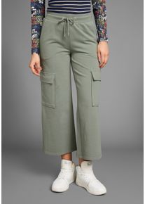 Cargohose Kangaroos, Damen, Gr. 46, N-Gr, gr&uuml;n (khaki), Sweatware, Obermaterial: 95% Baumwolle, 5% Elasthan, unifarben, bequem 7/8-L&auml;nge, Hosen Cargohose, in Wide-Leg Form