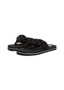 Zehentrenner Tommy Jeans "BRAIDED THONG BEACH SANDAL", Damen, Gr. 42, schwarz, Textil, Schuhe Zehentrenner, Dianette, Sommerschuh mit geflochtener, wattierter Bandage