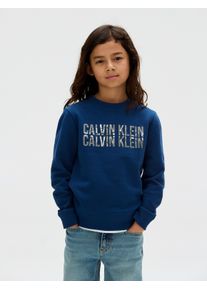 Sweatshirt Calvin Klein Jeans "TERRY SEASONAL LOGO CN", Jungen, Gr. 12 (152), blau (blau jean), Sweatware, Obermaterial: 100% Baumwolle, unifarben, regular fit h&uuml;ftlang, Rundhals, B&uuml;ndchen, Sweatshirts Sweatshirt, f&uuml;r Kinder bis 16 Jahre, Fotodruck