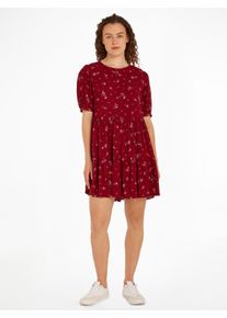Blusenkleid Tommy Jeans "TJW FLORAL TIERED ALINE DRESS", Damen, Gr. M (38), N-Gr, schwarz (mountain floral), Web, Obermaterial: 100% Viskose, bedruckt, regular fit, Rundhals, Kleider Blusenkleid, mit Blumenprint