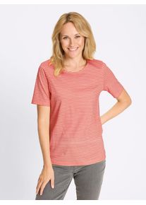 Print-Shirt Classic Basics "Ringelshirt", Damen, Gr. 44, koralle, ecru, geringelt, 100% Baumwolle, gemustert, gestreift, mehrfarbig, Rundhals, Shirts Print-Shirt