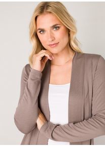 Strickjacke Base Level "Yayla", Herren, Gr. 40, grau (taupe), Strick, Obermaterial: 94% Viskose, 6% Elasthan, unifarben, figurumspielend h&uuml;ftlang, tiefer Rundhals, Strickjacken Strickjacke, In elastischem Feinstrick, Topseller