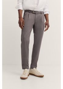 Bundfaltenhose Bugatti "Tapered Fit", Herren, Gr. 35, L&auml;nge 32, braun (80, braun), 62% Polyester, 15% Lyocell, 13% Baumwolle, 7% Polyamid, 3% Elasthan, unifarben, gerade, unten schmal, Hosen Bundfaltenhose, mit Flexcity Jersey Stretch