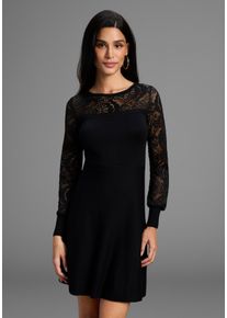 Strickkleid Melrose, Damen, Gr. 40, N-Gr, schwarz, Feinstrick, Obermaterial: 70% Viskose, 30% Polyamid. Spitze: 90% Polyamid, 10% Elasthan, gemustert, unifarben, tailliert kurz, Rundhals, Rippstrickb&uuml;ndchen, Kleider Strickkleid, Mini-L&auml;nge, f&uuml;r besondere Anl&auml;sse, mit Spitzeneinsatz, Topseller