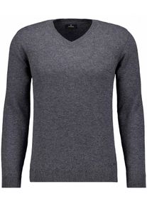 Rundhalspullover Ragman, Herren, Gr. 52, grau (anthrazit), Strick, 90% Wolle 10% Cashmere, V-Ausschnitt, Pullover Rundhalspullover